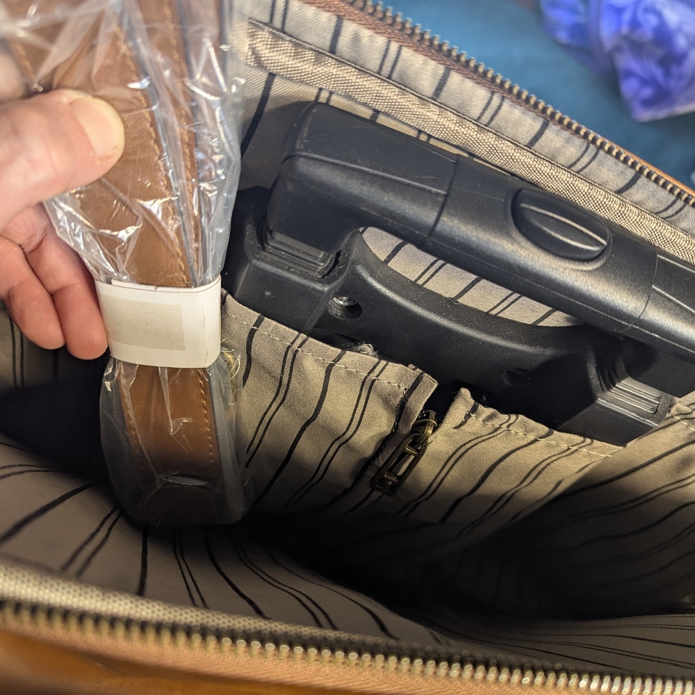 & Other Stories Cognac Leather Laptop Briefcase with Telescopic Handle - Picture 4 of 13